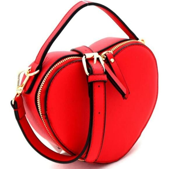 Cute Heart Shape Girls Womens Vegan Leather Small Handle Satchel Crossbody Purse - Picture 6 of 8